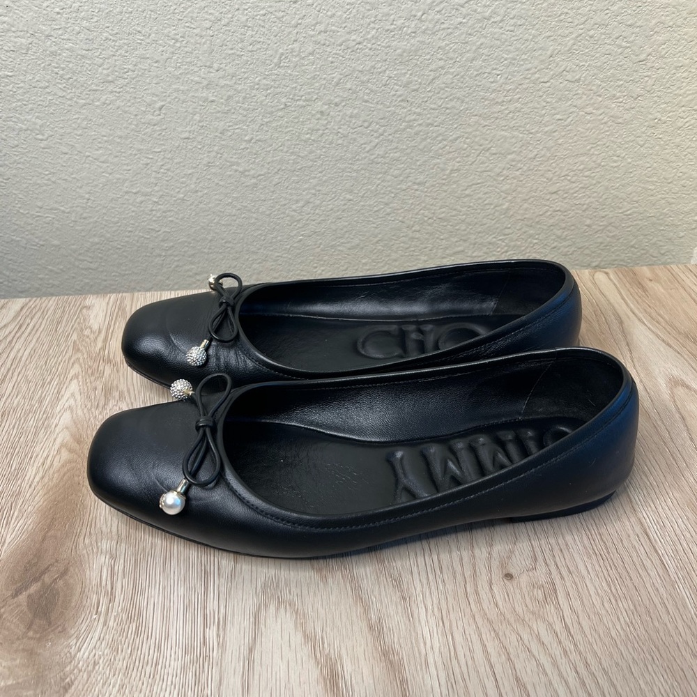 Jimmy Choo Black Leather Ballet Flats - Picture 5 of 9